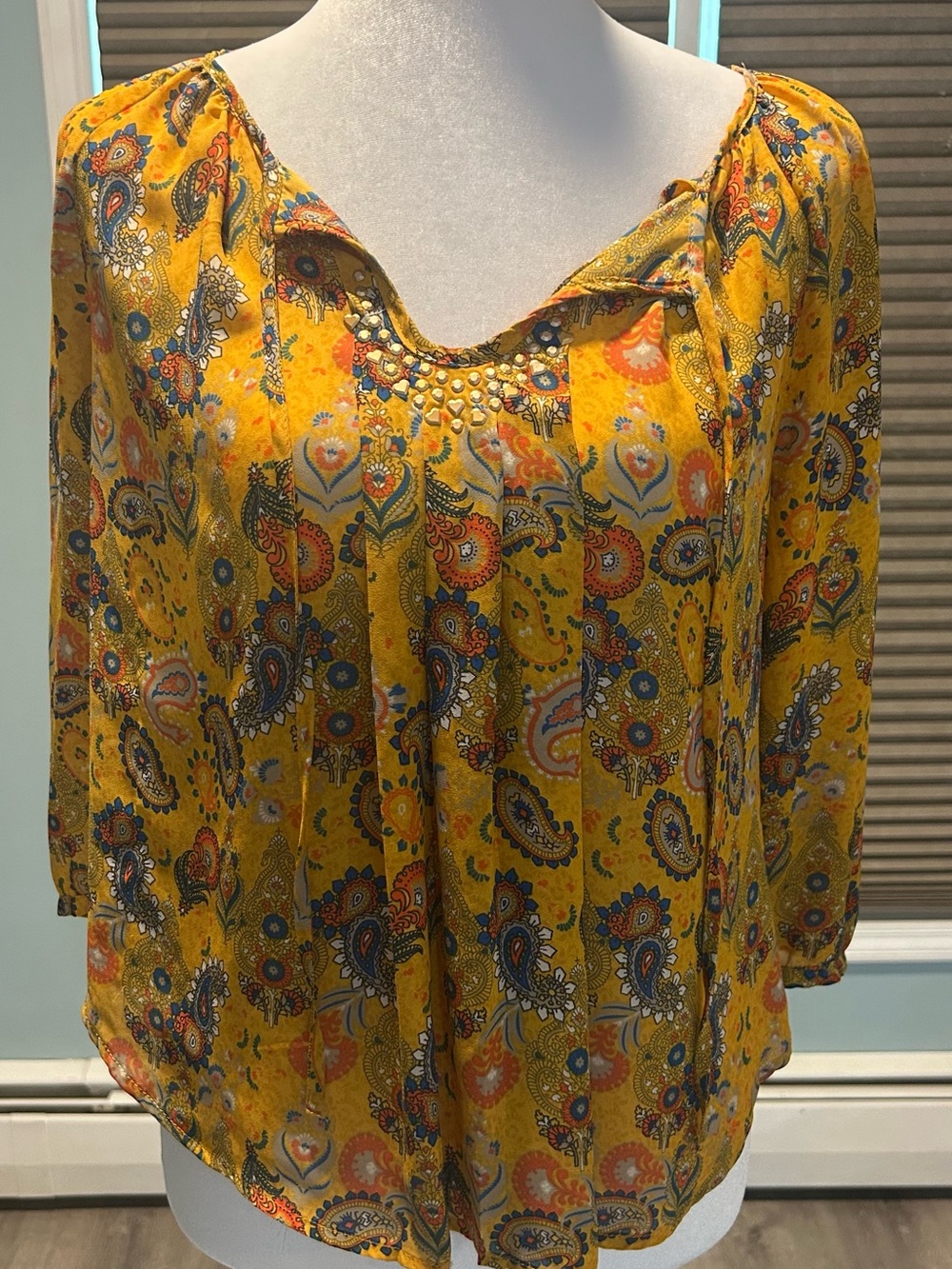 princess vera wang Yellow Paisley Peasant Blouse